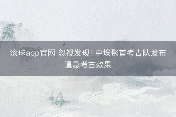 滚球app官网 忽视发现! 中埃聚首考古队发布遑急考古效果
