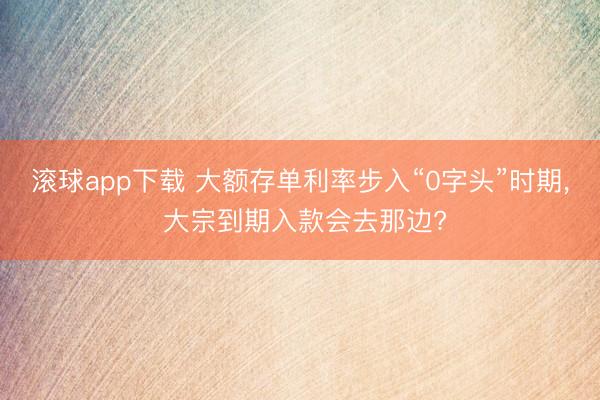 滚球app下载 大额存单利率步入“0字头”时期, 大宗到期入款会去那边?