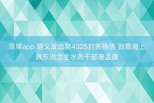 滚球app 顺义发出第4325封表扬信 致意海上救东说念主水务干部唐孟雄