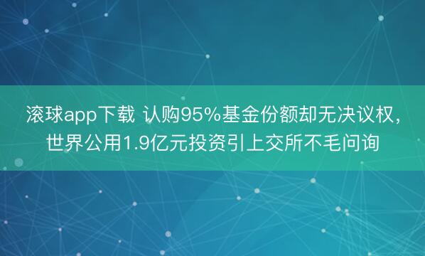 滚球app下载 认购95%基金份额却无决议权，世界公用1.9亿元投资引上交所不毛问询