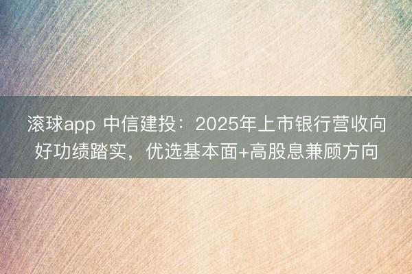 滚球app 中信建投：2025年上市银行营收向好功绩踏实，优选基本面+高股息兼顾方向