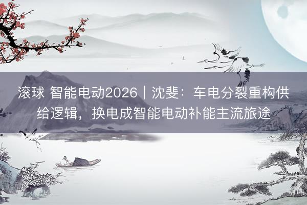 滚球 智能电动2026|沈斐:车电分裂重构供给逻辑,换电成智能电动补能主流旅途