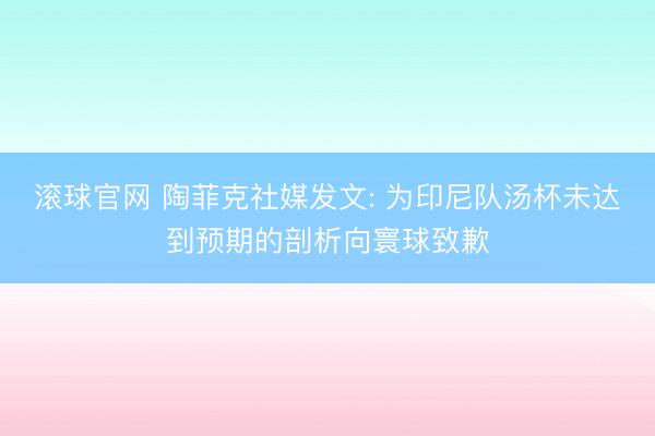 滚球官网 陶菲克社媒发文: 为印尼队汤杯未达到预期的剖析向寰球致歉